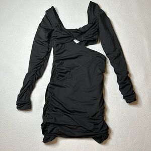 Oh Polly Black Ruched Cutout Mini Dress